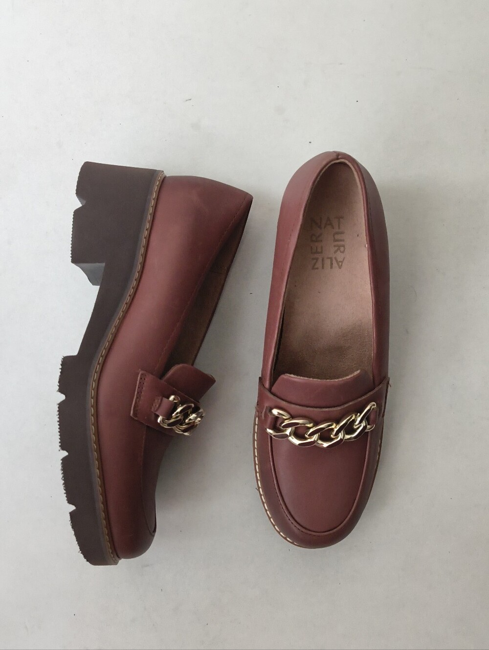 Naturalizer Brown Lug Sole Chain Chunky Platform Loafers Shoes Size 6.5 M